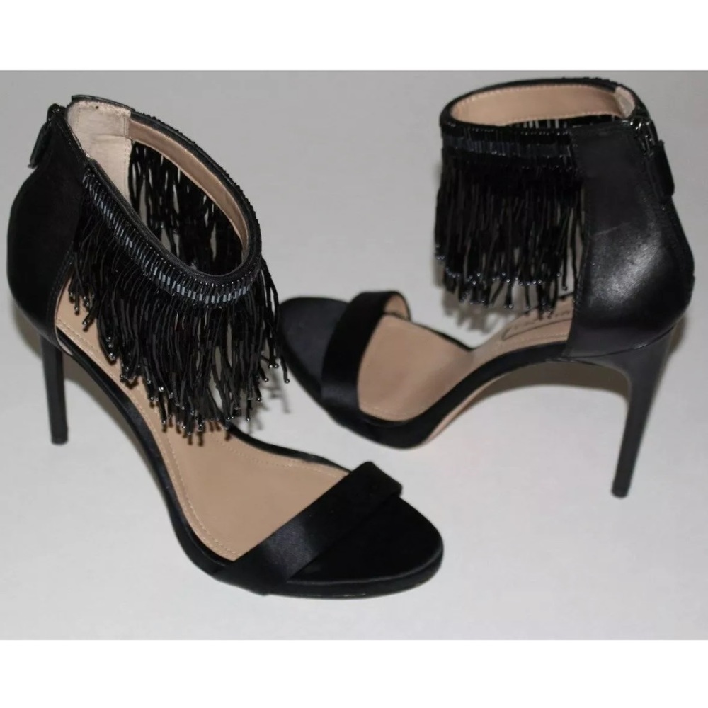 BCBG MAXAZRIA Devine Black Fringe Beaded Heels